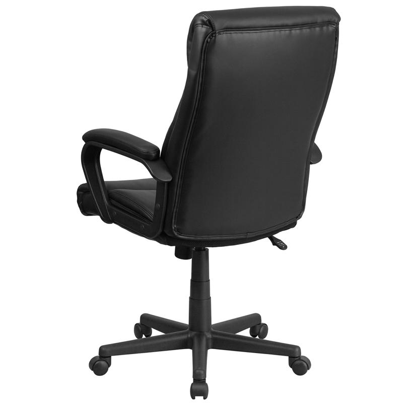 High Back Black LeatherSoft Executive Swivel Office Chair with Slight Mesh Accent and Arms. Picture 3