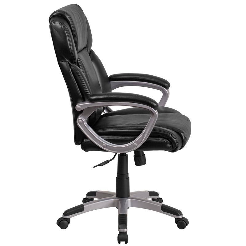 Mid-Back Black LeatherSoft Executive Swivel Office Chair with Padded Arms. Picture 2