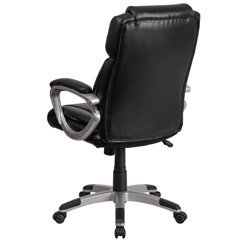 Mid-Back Black LeatherSoft Executive Swivel Office Chair with Padded Arms. Picture 3