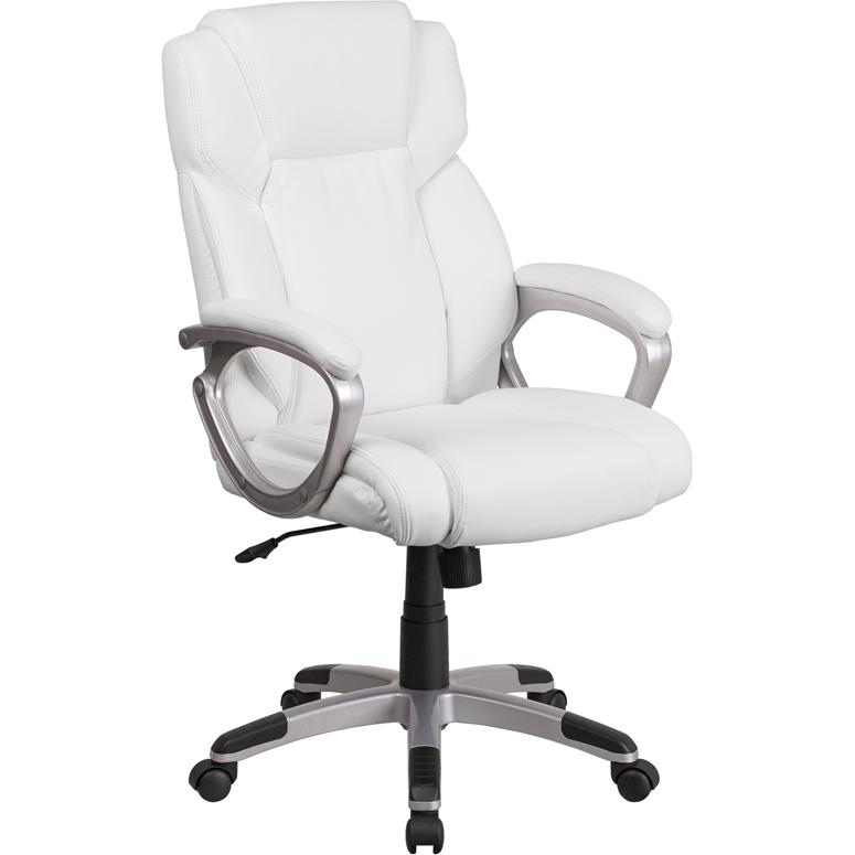Mid-Back White LeatherSoft Executive Swivel Office Chair with Padded Arms. The main picture.