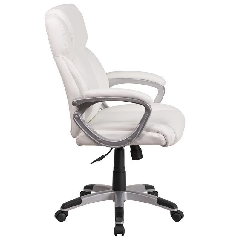 Mid-Back White LeatherSoft Executive Swivel Office Chair with Padded Arms. Picture 2