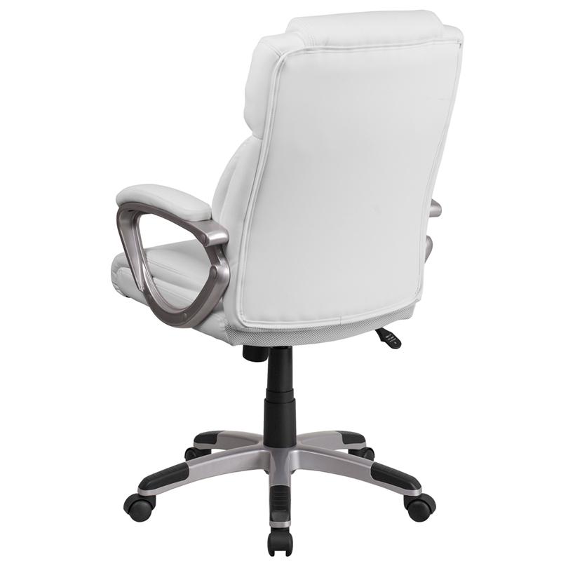 Mid-Back White LeatherSoft Executive Swivel Office Chair with Padded Arms. Picture 3