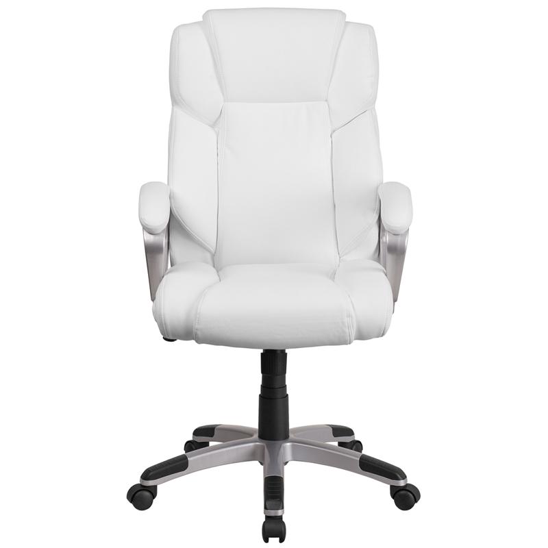 Mid-Back White LeatherSoft Executive Swivel Office Chair with Padded Arms. Picture 4
