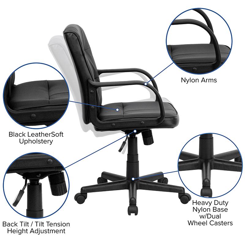 Mid-Back Black LeatherSoft Swivel Task Office Chair with Arms. Picture 5