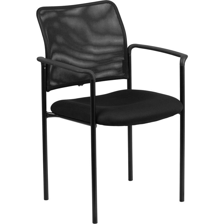 Comfort Black Mesh Stackable Steel Side Chair with Arms. Picture 1