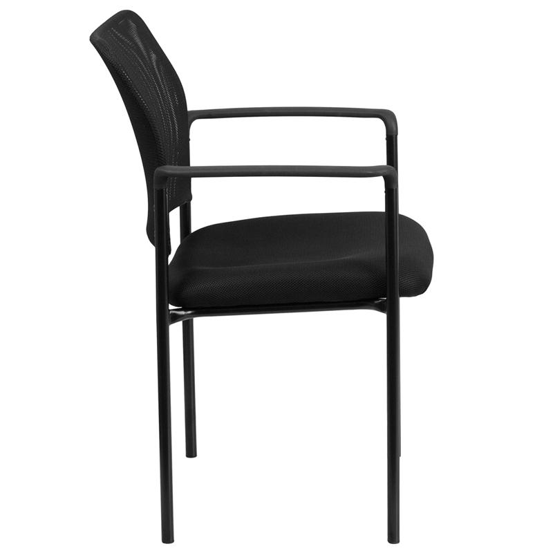 Comfort Black Mesh Stackable Steel Side Chair with Arms. Picture 2