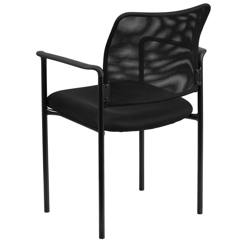 Comfort Black Mesh Stackable Steel Side Chair with Arms. Picture 3