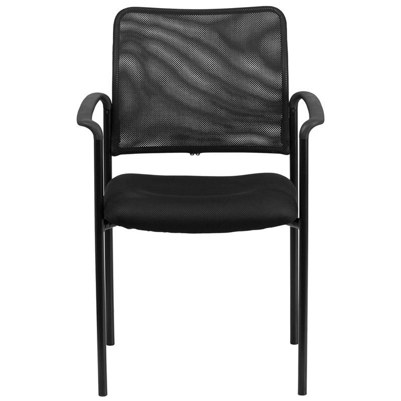 Comfort Black Mesh Stackable Steel Side Chair with Arms. Picture 4