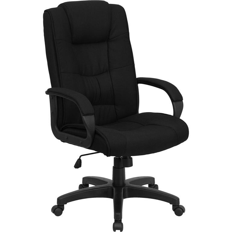 High Back Black Fabric Executive Swivel Office Chair with Arms. The main picture.