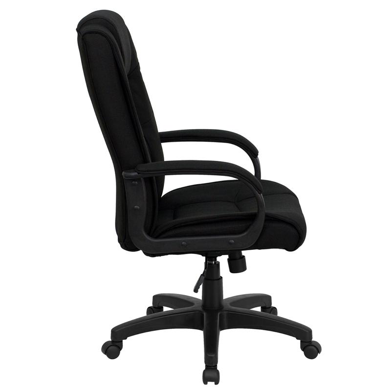 High Back Black Fabric Executive Swivel Office Chair with Arms. Picture 2