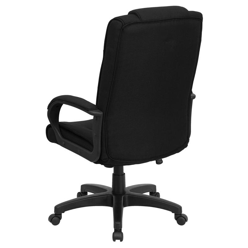 High Back Black Fabric Executive Swivel Office Chair with Arms. Picture 3