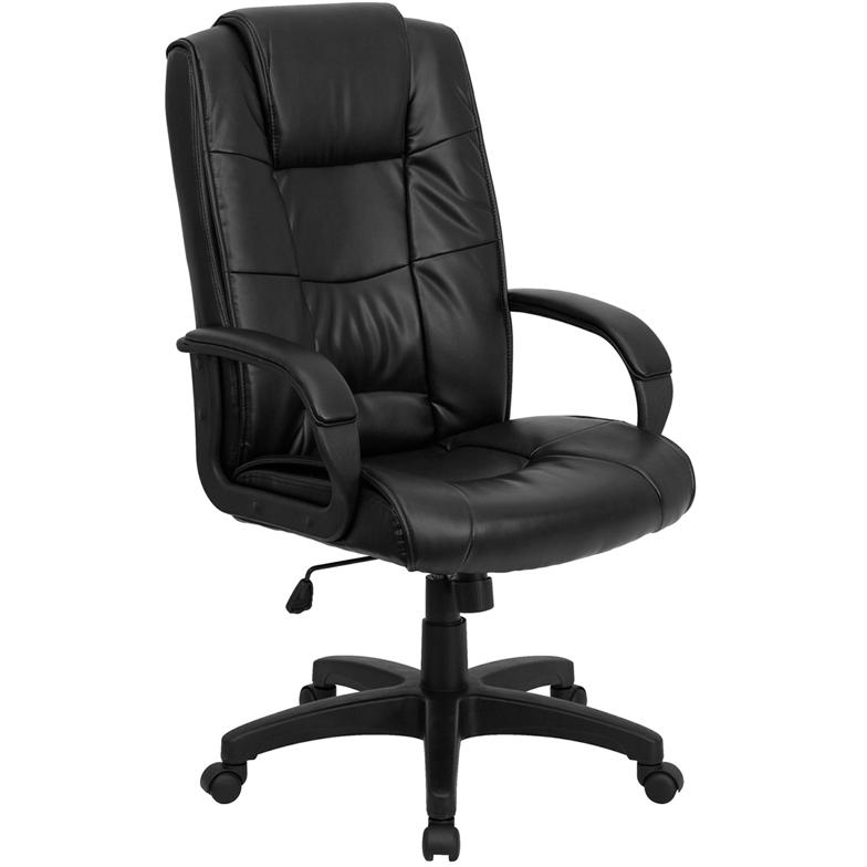 High Back Black LeatherSoft- Executive Swivel Office Chair with Arms. Picture 1