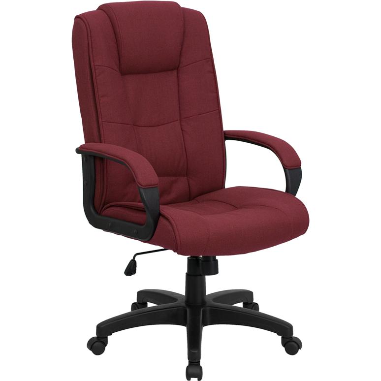 High Back Burgundy Fabric Executive Swivel Office Chair with Arms. Picture 1