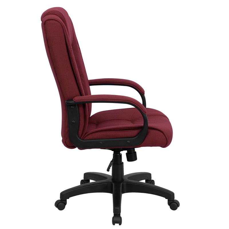 High Back Burgundy Fabric- Executive Swivel Office Chair with Arms. Picture 2