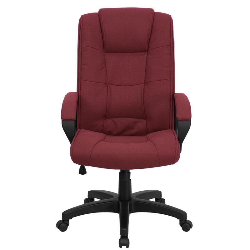 High Back Burgundy Fabric Executive Swivel Office Chair with Arms. Picture 4