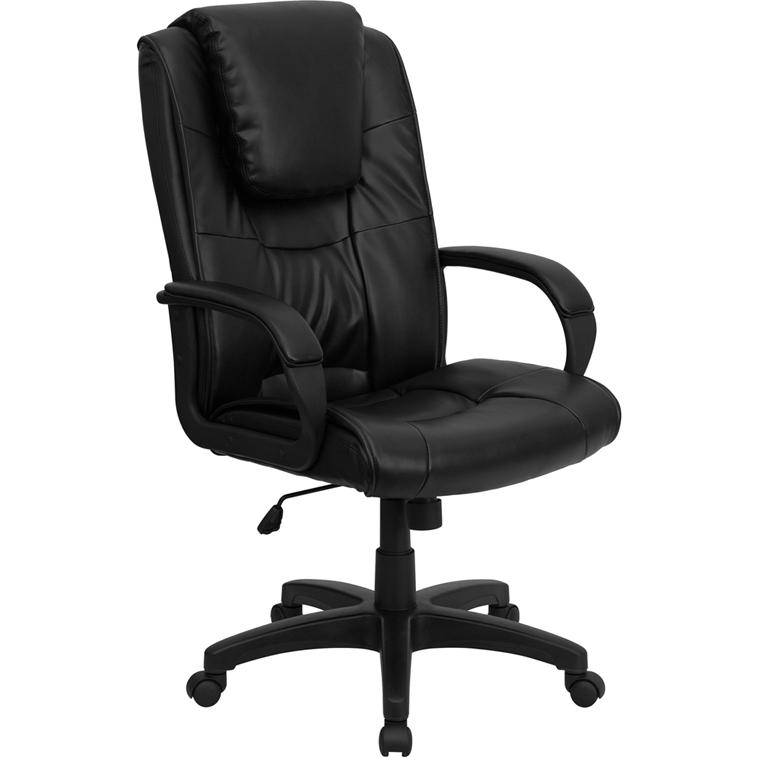 High Back Black LeatherSoft Executive Swivel Office Chair with Oversized Headrest and Arms. Picture 1