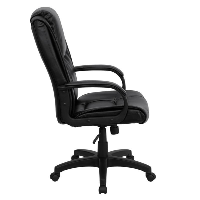 High Back Black LeatherSoft Executive Swivel Office Chair with Oversized Headrest and Arms. Picture 2