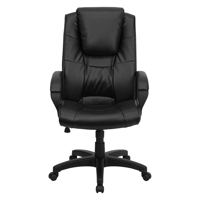 High Back Black LeatherSoft Executive Swivel Office Chair with Oversized Headrest and Arms. Picture 4