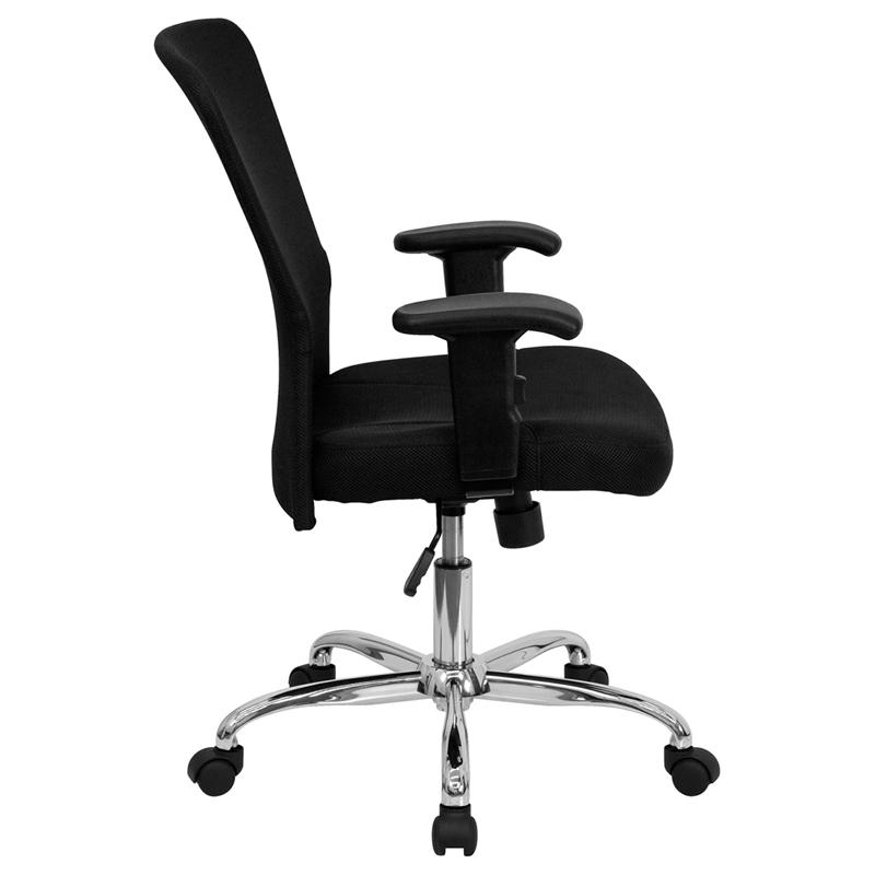 Mid-Back Black Mesh Contemporary Swivel Task Office Chair with Chrome Base and Adjustable Arms. Picture 2