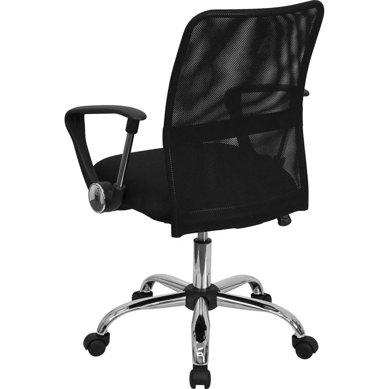 Mid-Back Black Mesh Swivel Task Office Chair with Lumbar Support Band and Arms. Picture 3