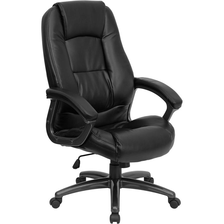 High Back Black LeatherSoft Executive Swivel Ergonomic Office Chair with Deep Curved Lumbar and Arms. The main picture.