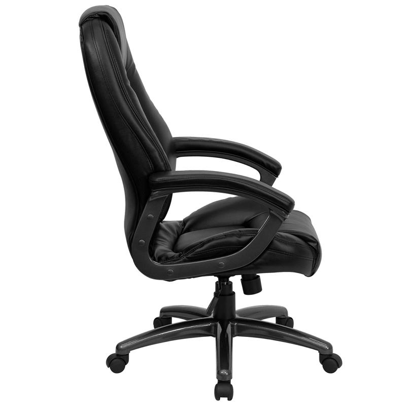 High Back Black LeatherSoft Executive Swivel Ergonomic Office Chair with Deep Curved Lumbar and Arms. Picture 2