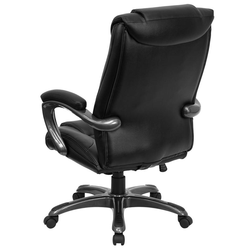 High Back Black LeatherSoft Layered Upholstered Executive Swivel Ergonomic Office Chair with Smoke Metal Base and Arms. Picture 3