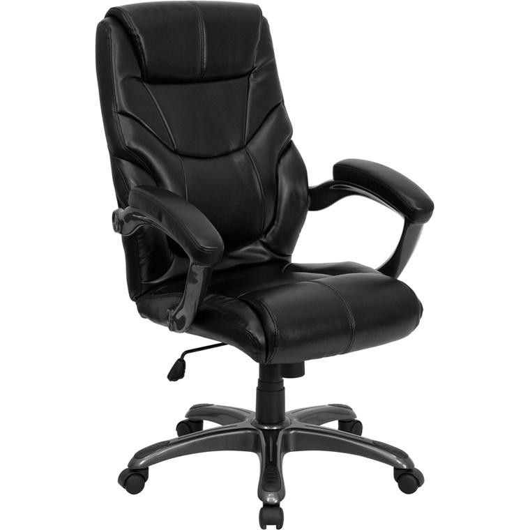 High Back Black LeatherSoft Overstuffed Executive Swivel Ergonomic Office Chair with Arms. The main picture.