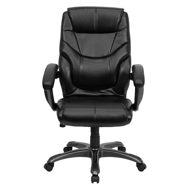High Back Black LeatherSoft Overstuffed Executive Swivel Ergonomic Office Chair with Arms. Picture 4