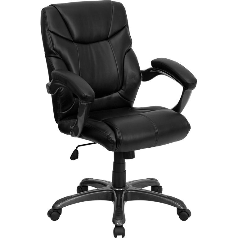 Mid-Back Black LeatherSoft Overstuffed Swivel Task Ergonomic Office Chair with Arms. The main picture.