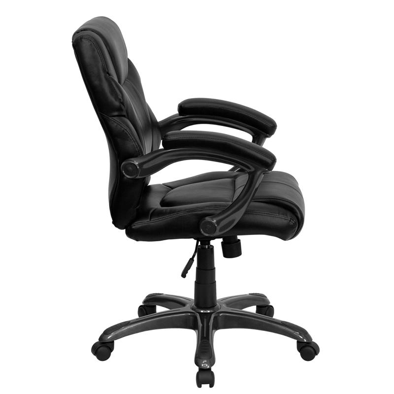 Mid-Back Black LeatherSoft Overstuffed Swivel Task Ergonomic Office Chair with Arms. Picture 2