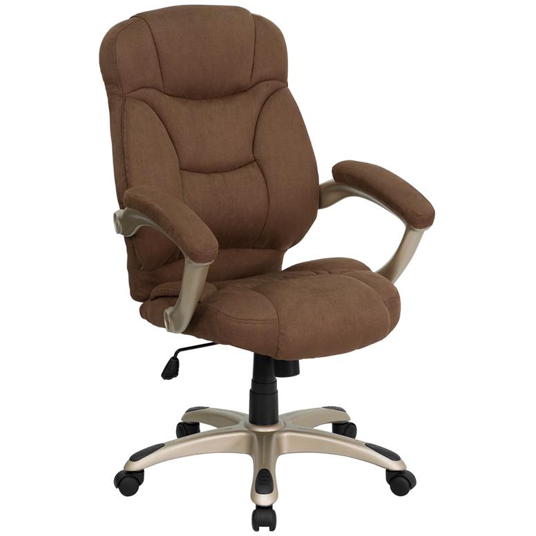High Back Brown Microfiber Contemporary Executive Swivel Ergonomic Office Chair with Arms. The main picture.