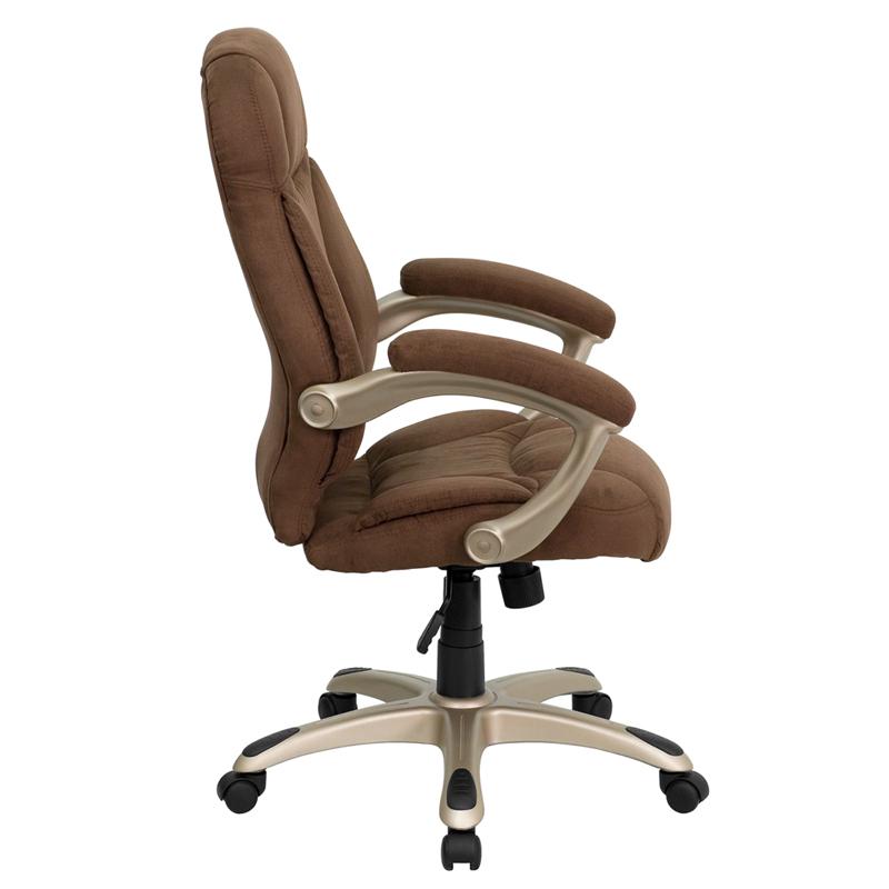 High Back Brown Microfiber Contemporary Executive Swivel Ergonomic Office Chair with Arms. Picture 2