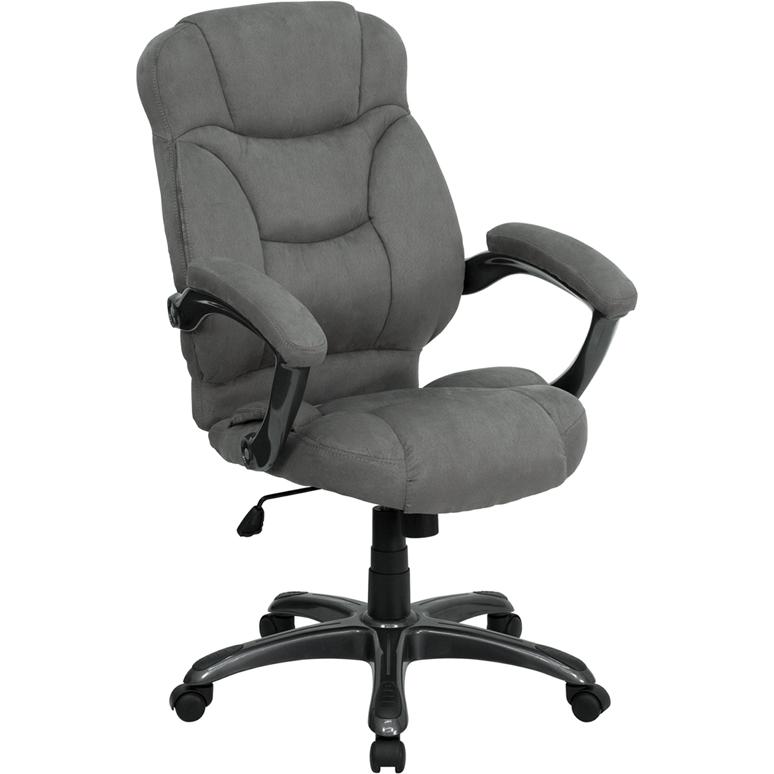 High Back Gray Microfiber Contemporary Executive Swivel Office Chair with Arms. Picture 1