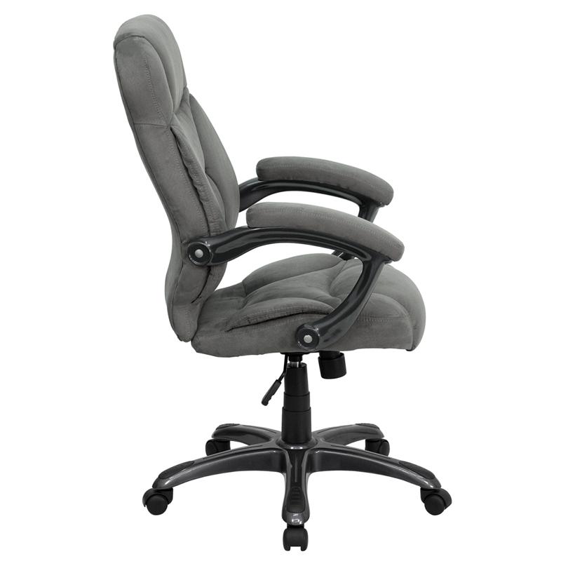 High Back Gray Microfiber Contemporary Executive Swivel Office Chair with Arms. Picture 2
