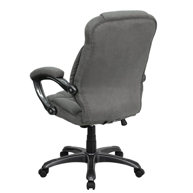 High Back Gray Microfiber Contemporary Executive Swivel Office Chair with Arms. Picture 3