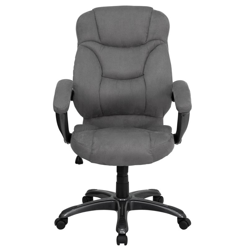 High Back Gray Microfiber Contemporary Executive Swivel Office Chair with Arms. Picture 4