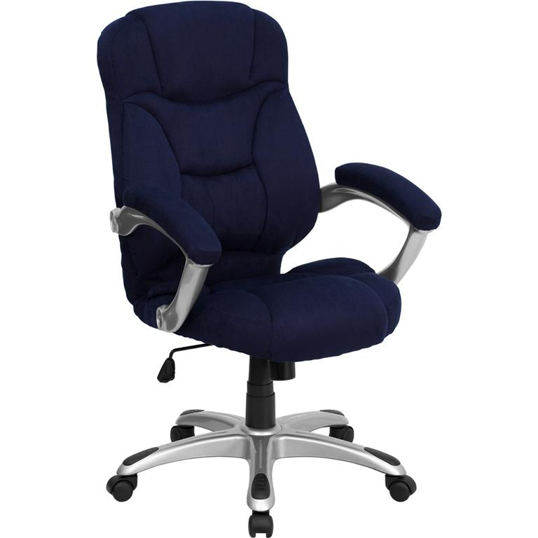 High Back Navy Blue Microfiber Executive Swivel Office Chair with Arms. Picture 1