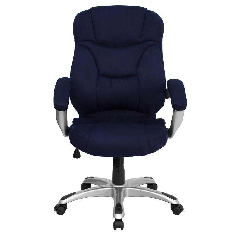 High Back Navy Blue Microfiber Executive Swivel Office Chair with Arms. Picture 4