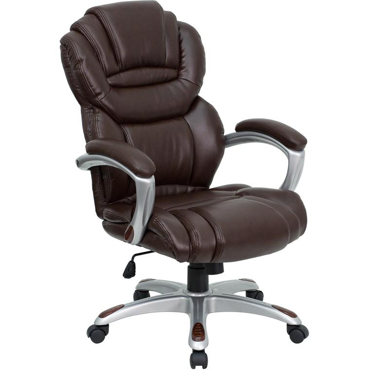 High Back Brown LeatherSoft Executive Swivel Ergonomic Office Chair with Arms. The main picture.