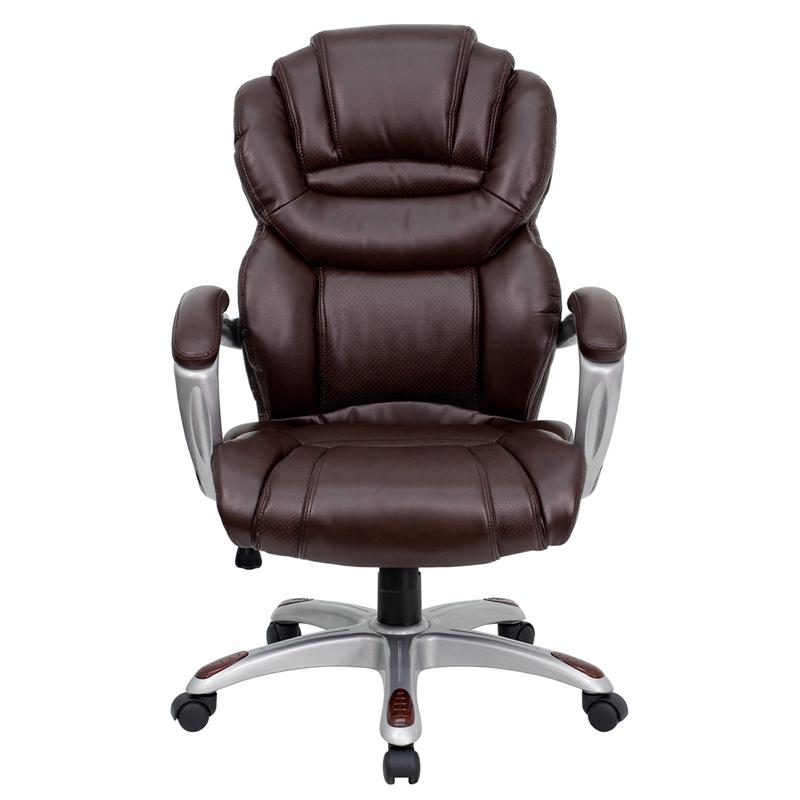 High Back Brown LeatherSoft Executive Swivel Ergonomic Office Chair with Arms. Picture 4