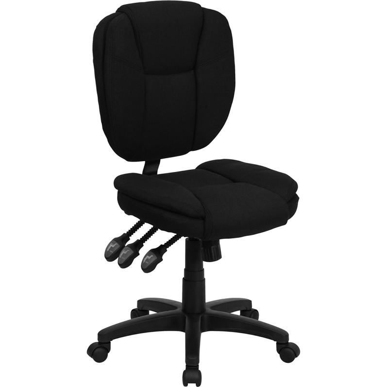 Mid-Back Black Fabric Multifunction Swivel Task Office Chair. Picture 1