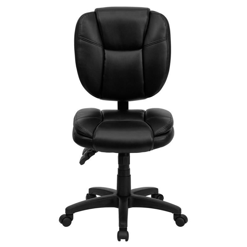 Mid-Back Black LeatherSoft Multifunction Swivel Ergonomic Task Office Chair with Pillow Top Cushioning. Picture 4