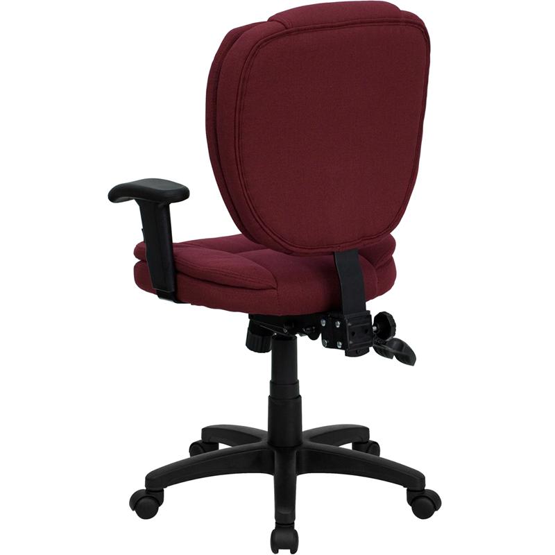 Mid-Back Burgundy Fabric Multifunction Swivel Ergonomic Task Office Chair with Pillow Top Cushioning and Arms. Picture 3