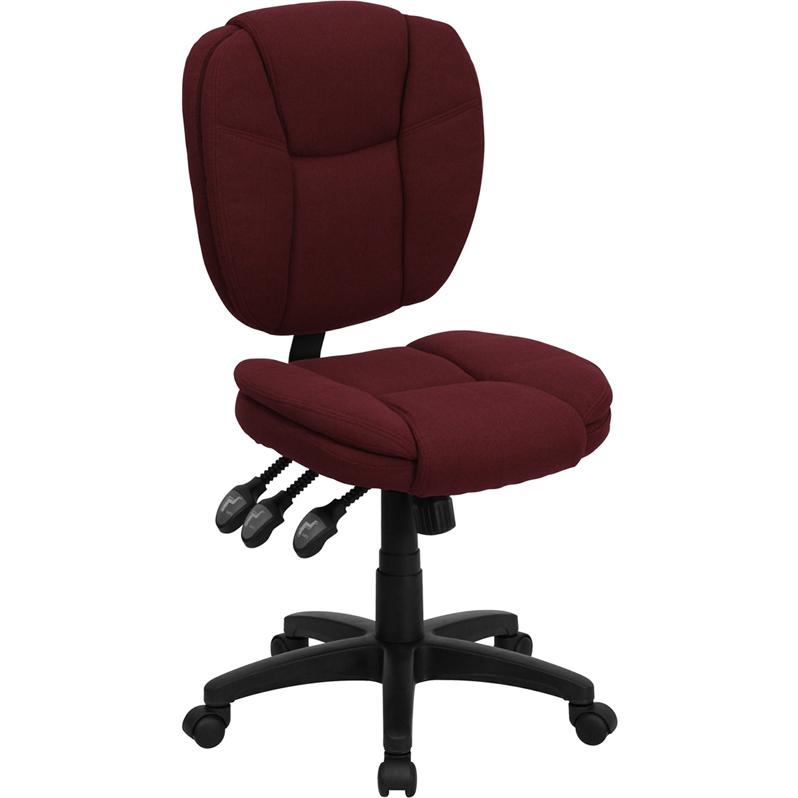 Mid-Back Burgundy Fabric Multifunction Swivel Ergonomic Task Office Chair with Pillow Top Cushioning. Picture 1