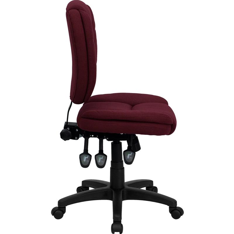 Mid-Back Burgundy Fabric Multifunction Swivel Ergonomic Task Office Chair with Pillow Top Cushioning. Picture 2