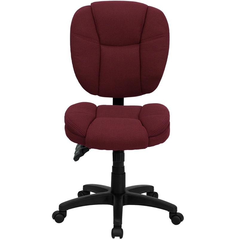 Mid-Back Burgundy Fabric Multifunction Swivel Ergonomic Task Office Chair with Pillow Top Cushioning. Picture 4