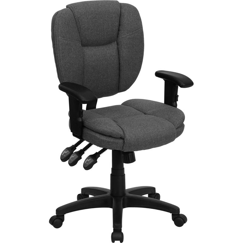 Mid-Back Gray Fabric Multifunction Swivel Ergonomic Task Office Chair with Pillow Top Cushioning and Arms. The main picture.