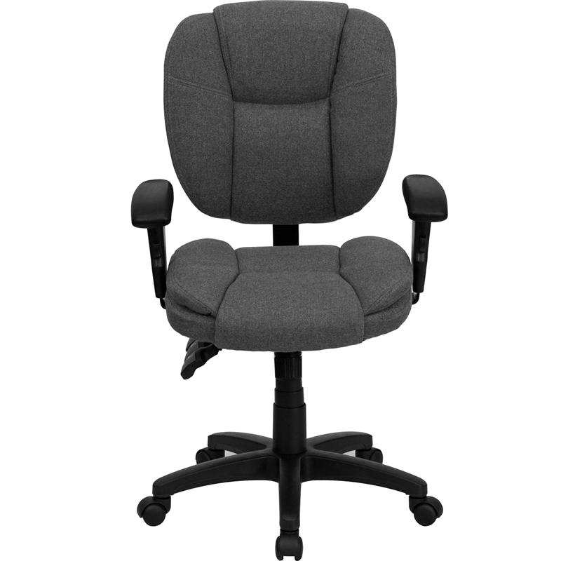 Mid-Back Gray Fabric Multifunction Swivel Ergonomic Task Office Chair with Pillow Top Cushioning and Arms. Picture 4