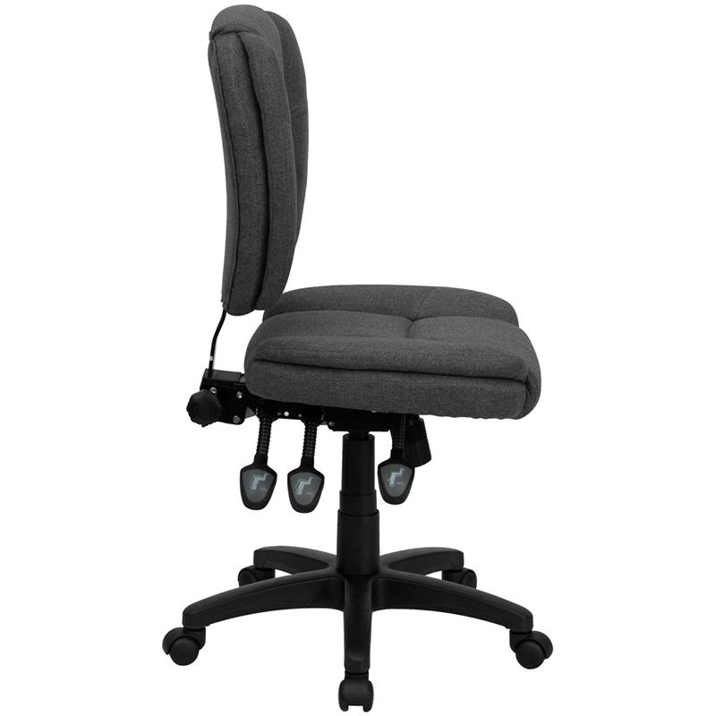 Mid-Back Gray Fabric Multifunction Swivel Ergonomic Task Office Chair with Pillow Top Cushioning. Picture 2